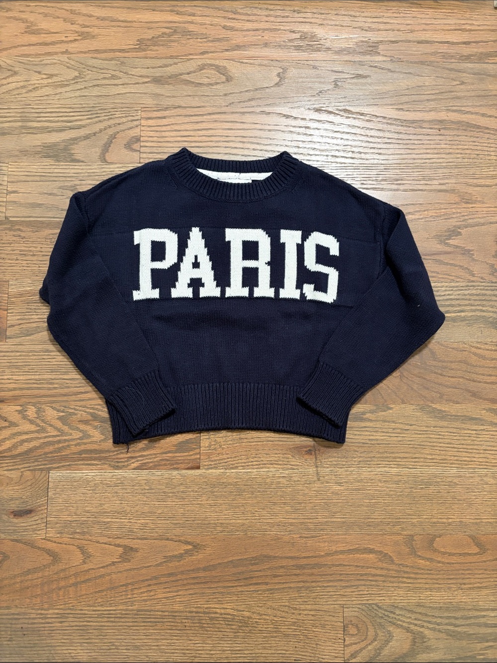 GB girls Navy Crewneck Sweater with White PARIS size 5 EUC